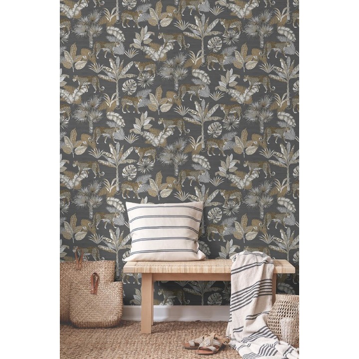 Papel pintado leopardos africanos fondo gris oscuro - Wild Life 127207