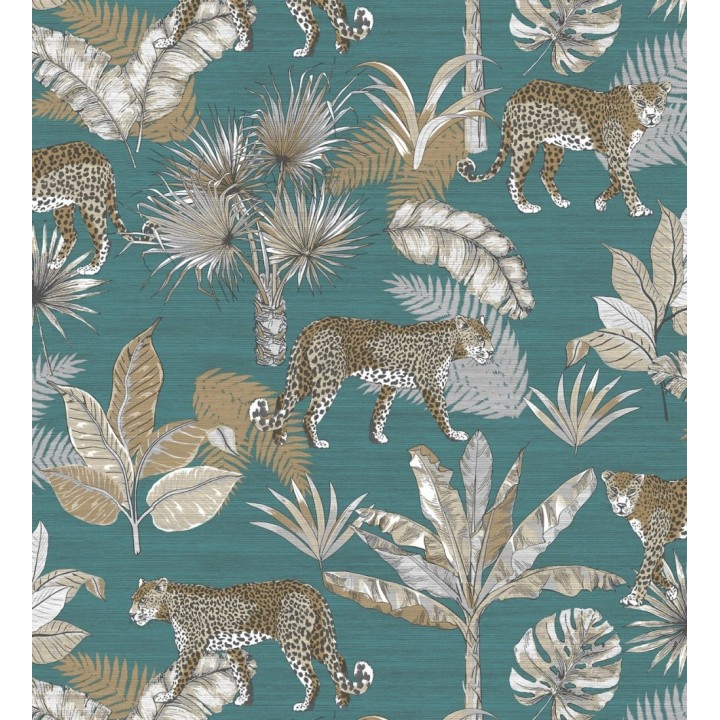Papel pintado leopardos africanos fondo turquesa - Wild Life 127208