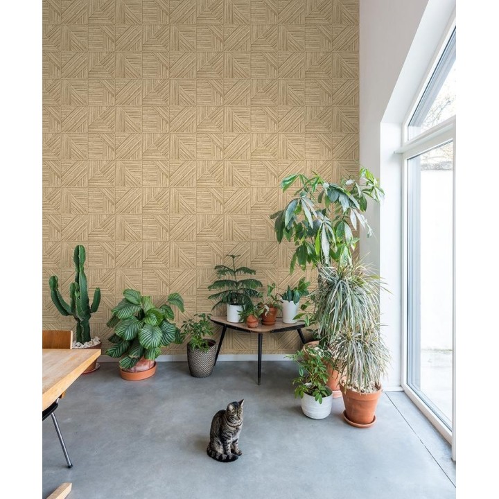 Papel pintado geométrico de cañas de bambú  - Tamarindo Hemp 127213