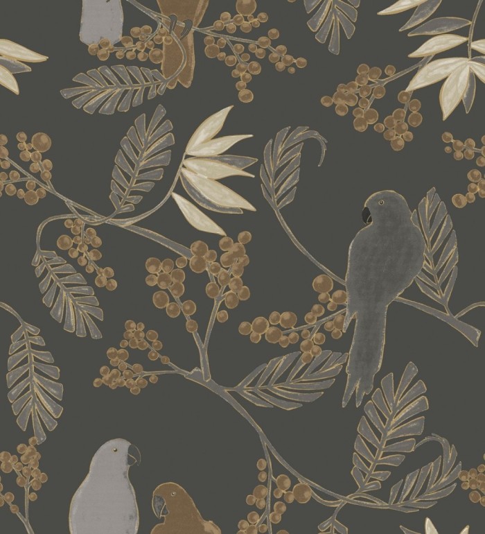 Papel pintado loros fondo marrón chocolate - Myoko Botanic 127223