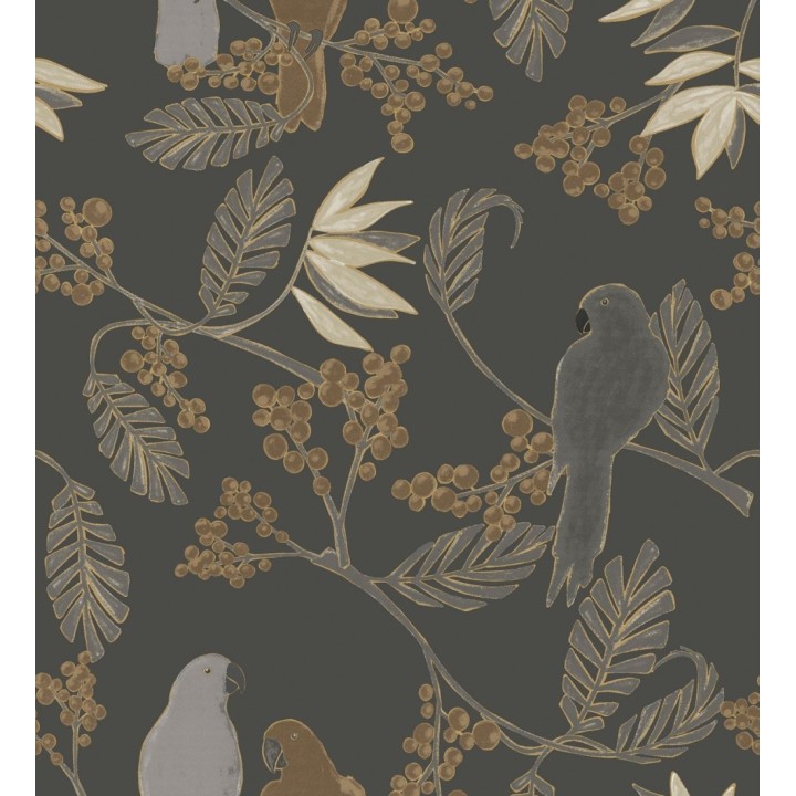 Papel pintado loros fondo marrón chocolate - Myoko Botanic 127223