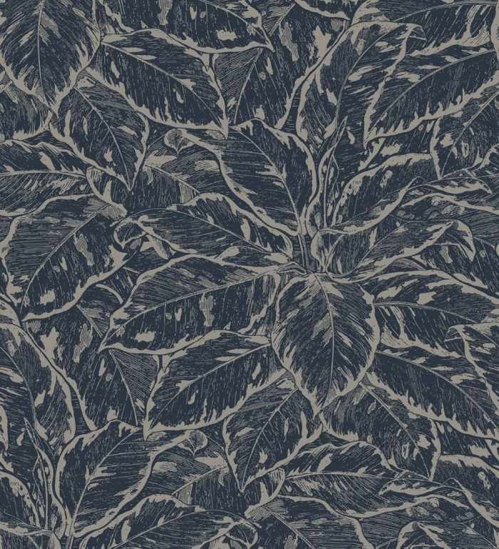 Papel pintado hojas dibujadas azul - Mandara Leaves 127232