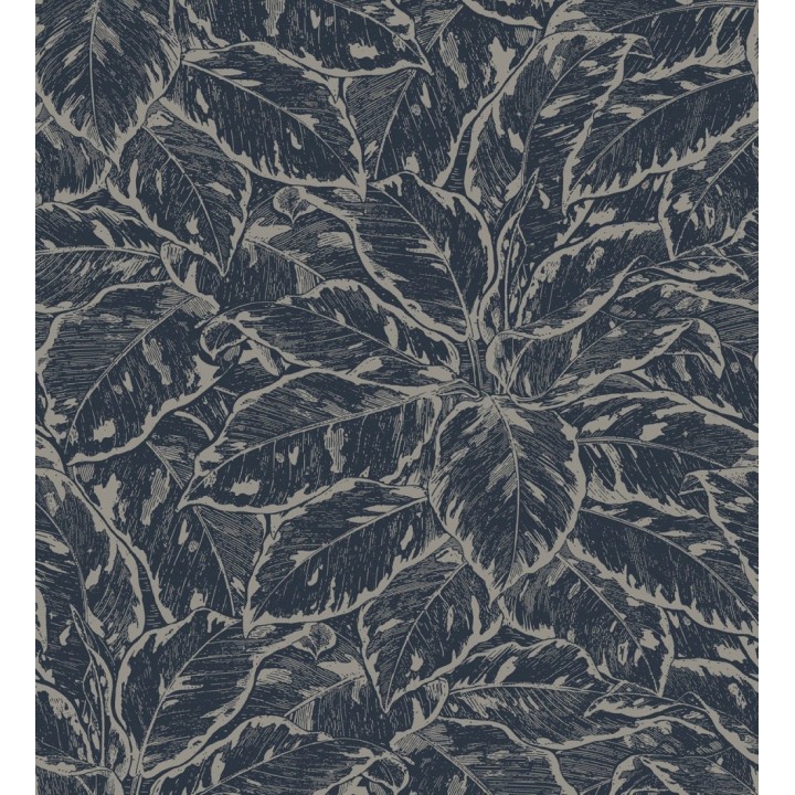 Papel pintado hojas dibujadas azul - Mandara Leaves 127232