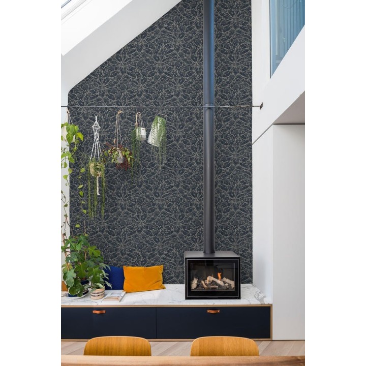 Papel pintado hojas dibujadas azul - Mandara Leaves 127232