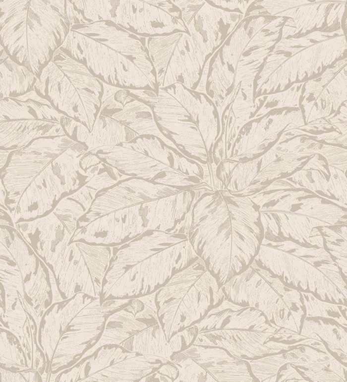 Papel pintado hojas dibujadas beige - Mandara Leaves 127233
