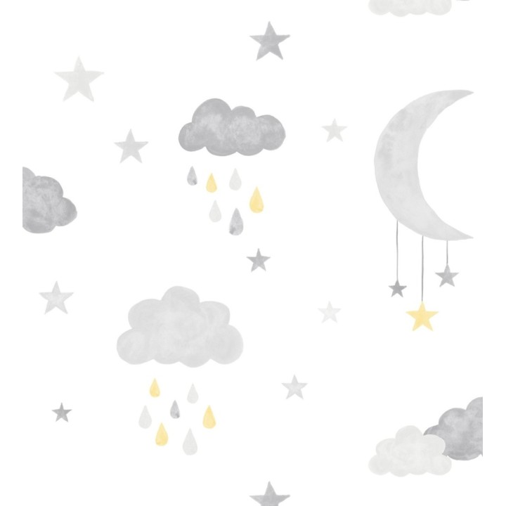 Papel pintado infantil nubes, luna y estrellas - Little Sky 127239