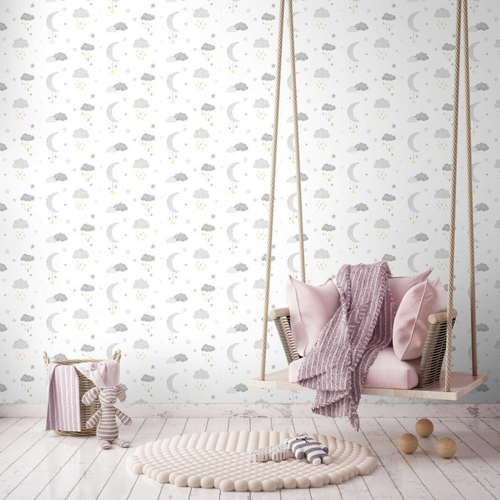 Papel pintado infantil nubes, luna y estrellas - Little Sky 127239