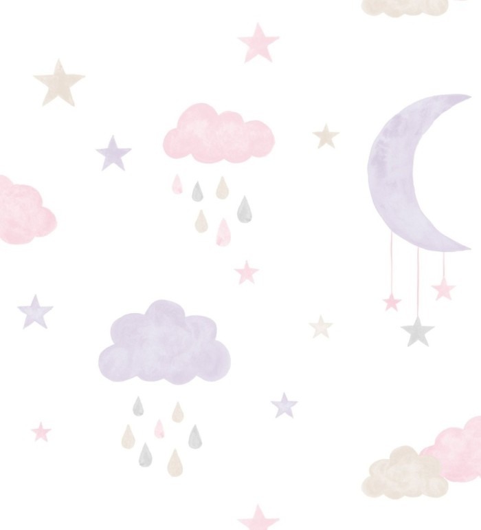 Papel pintado infantil nubes, luna y estrellas - Little Sky 127240