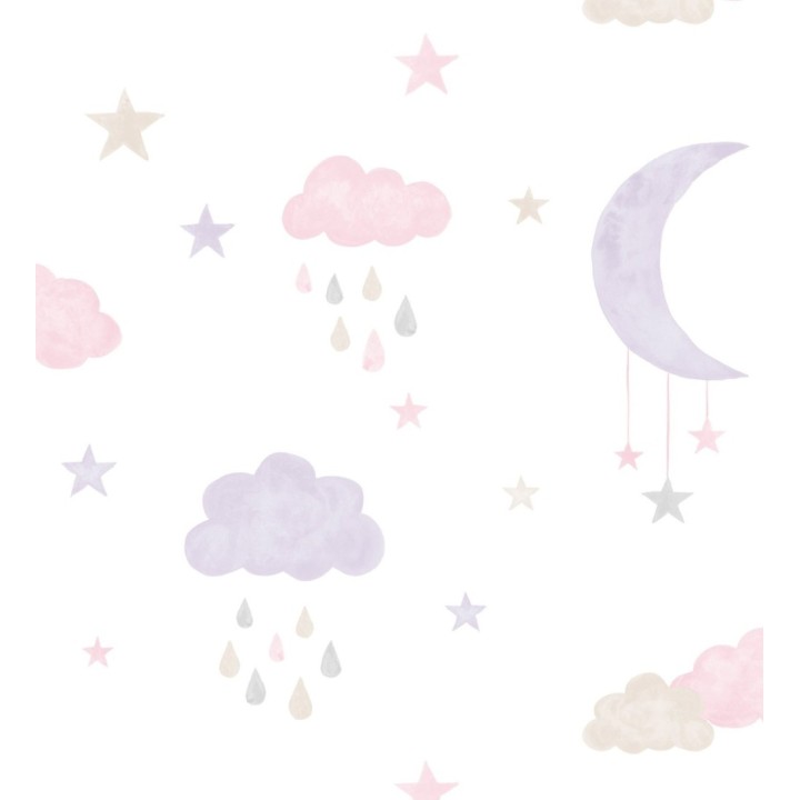 Papel pintado infantil nubes, luna y estrellas - Little Sky 127240
