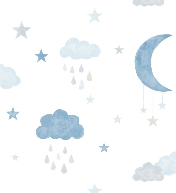Papel pintado infantil nubes, luna y estrellas - Little Sky 127241