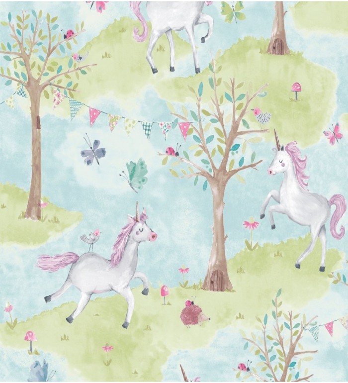 Papel pintado infantil de unicornios danzando por el bosque - Unicorns Forest 127243