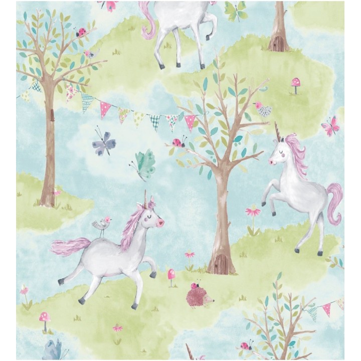 Papel pintado infantil de unicornios danzando por el bosque - Unicorns Forest 127243