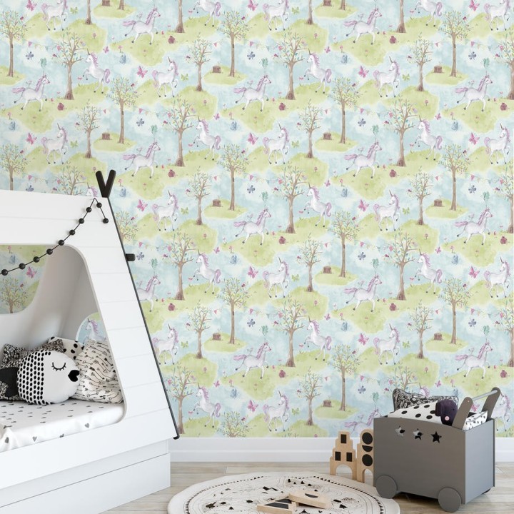 Papel pintado infantil de unicornios danzando por el bosque - Unicorns Forest 127243