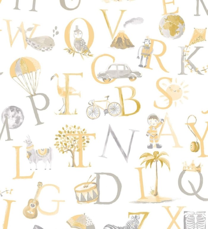 Papel pintado infantil de letras con coches, globos, bicicletas - ABC Little World 127246