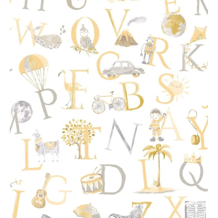 Papel pintado infantil de letras con coches, globos, bicicletas - ABC Little World 127246