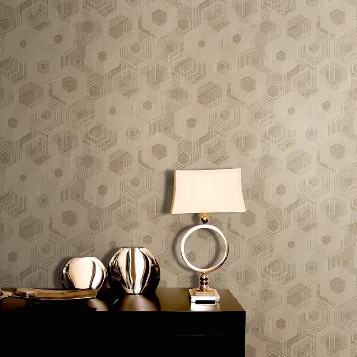 Papel pintado geométrico hexágonos tonos marrones - Colop 127287