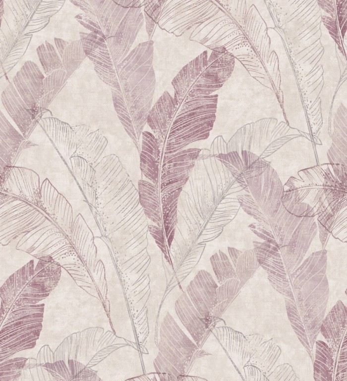 Papel pintado hojas tropicales tonos rosas - Leiva Tropical 127316