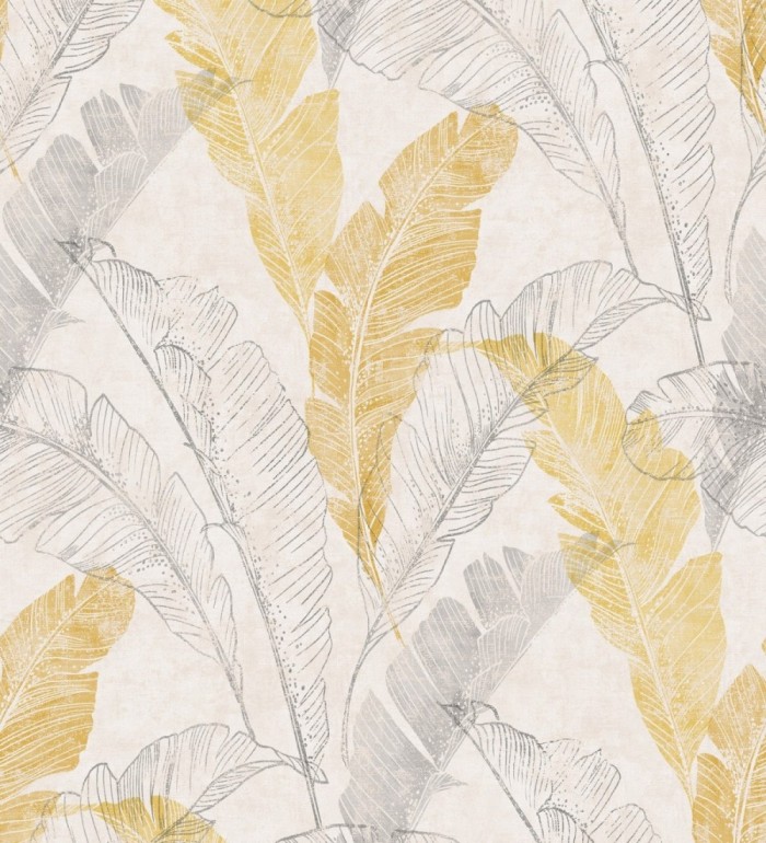 Papel pintado hojas tropicales tonos amarillo - Leiva Tropical 127317