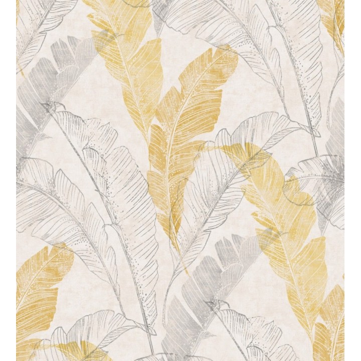 Papel pintado hojas tropicales tonos amarillo - Leiva Tropical 127317