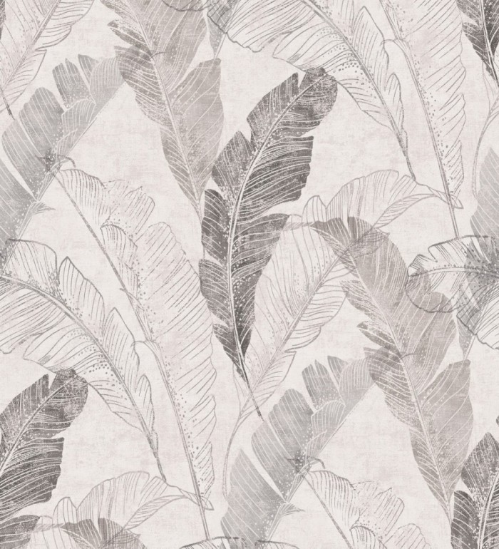 Papel pintado hojas tropicales tonos grises y marrones - Leiva Tropical 127318