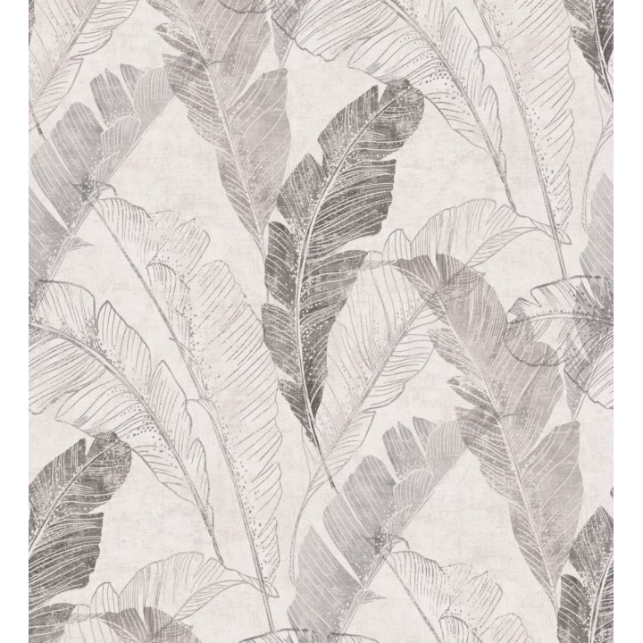 Papel pintado hojas tropicales tonos grises y marrones - Leiva Tropical 127318