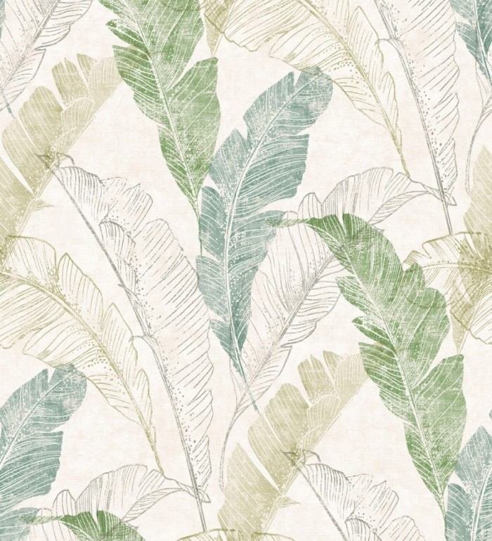 Papel pintado hojas tropicales tonos verdes - Leiva Tropical 127319