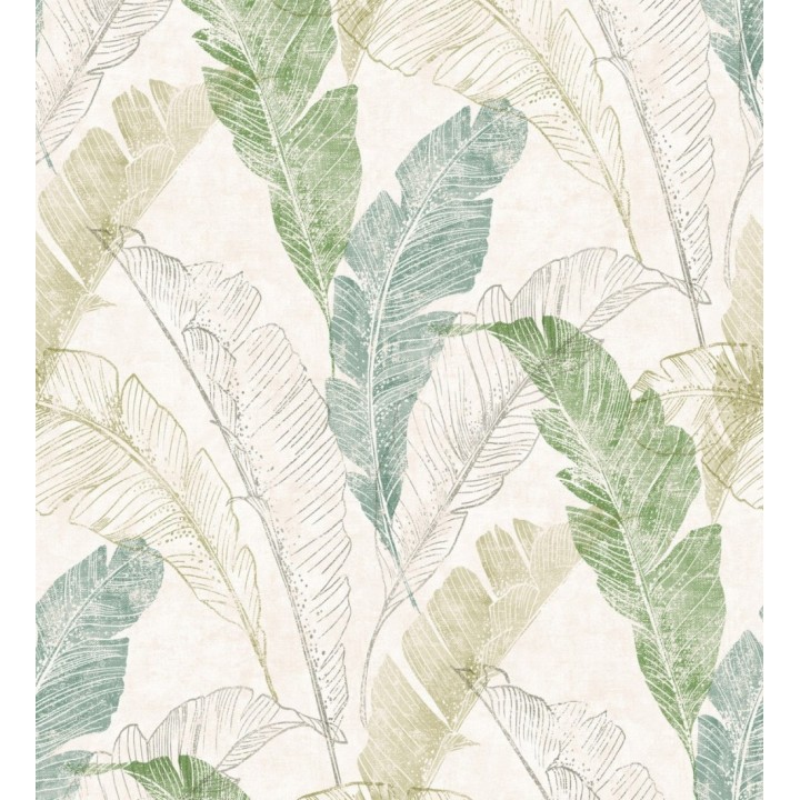 Papel pintado hojas tropicales tonos verdes - Leiva Tropical 127319