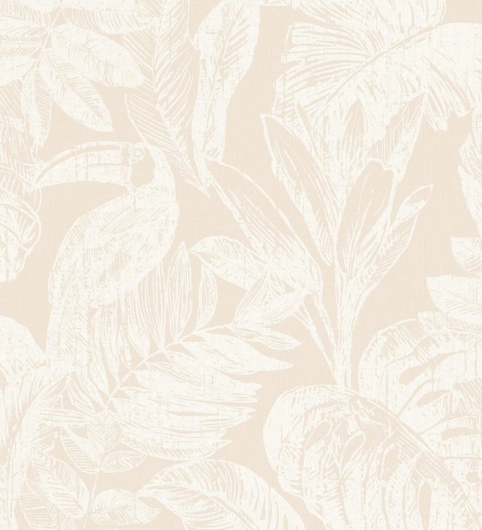 Papel pintado tucán y hojas tropicales beige - Toucan Jungle 127334
