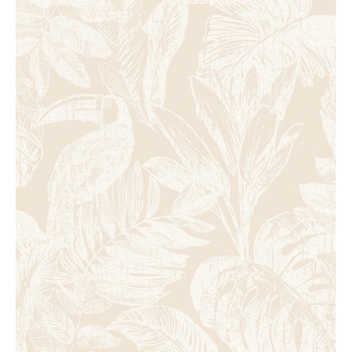 Papel pintado tucán y hojas tropicales beige - Toucan Jungle 127334