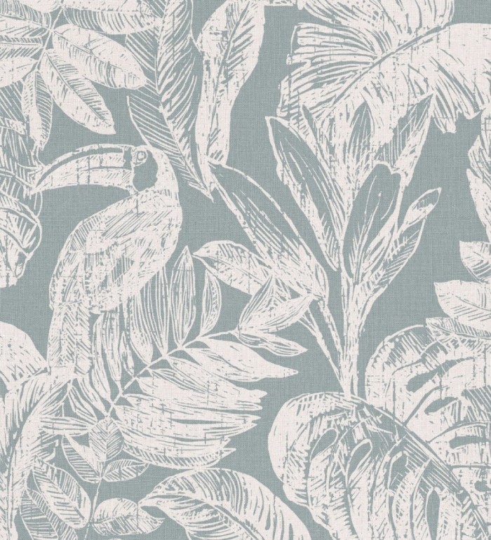 Papel pintado tucán y hojas tropicales verde agua - Toucan Jungle 127336