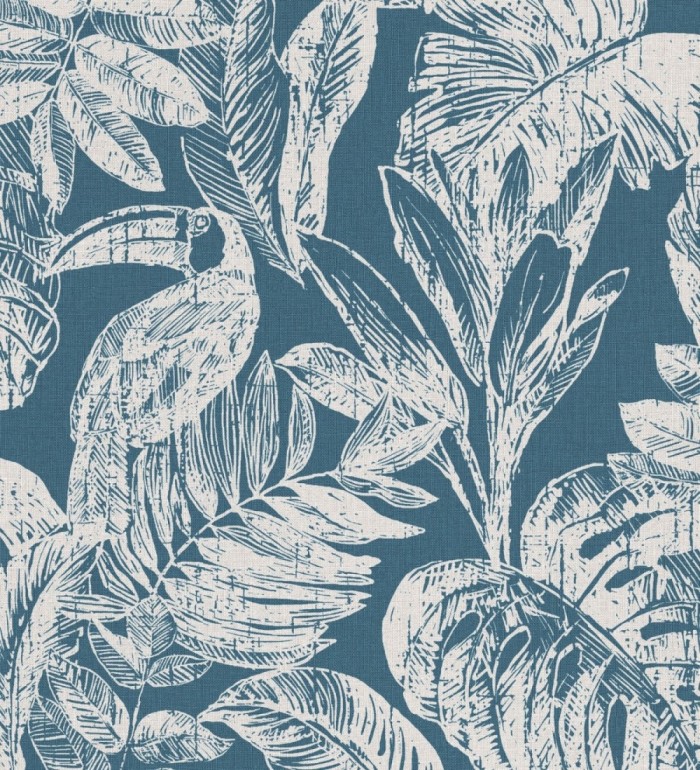 Papel pintado tucán y hojas tropicales azul - Toucan Jungle 127337