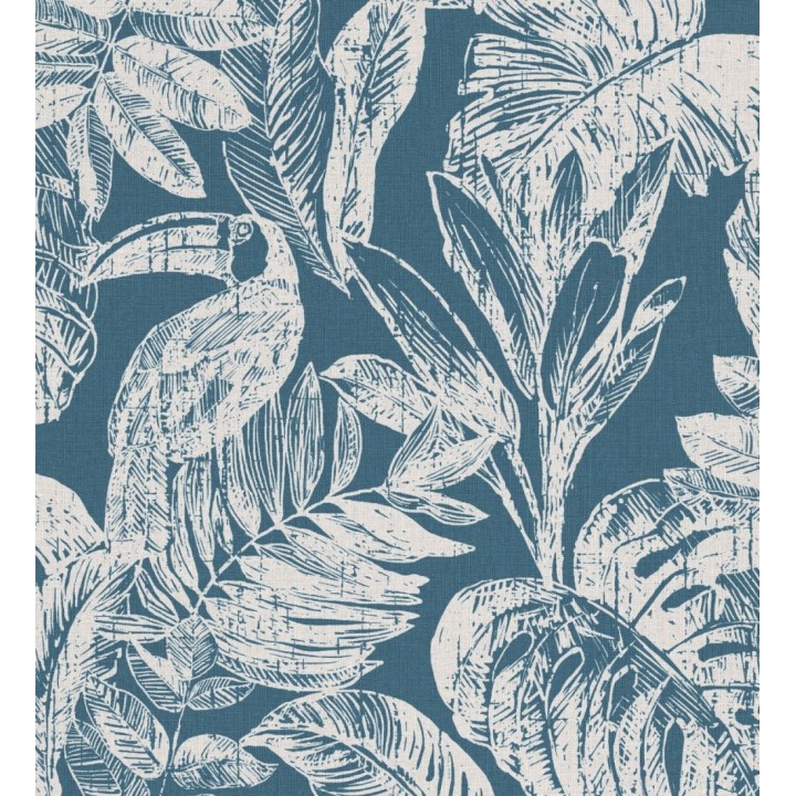 Papel pintado tucán y hojas tropicales azul - Toucan Jungle 127337