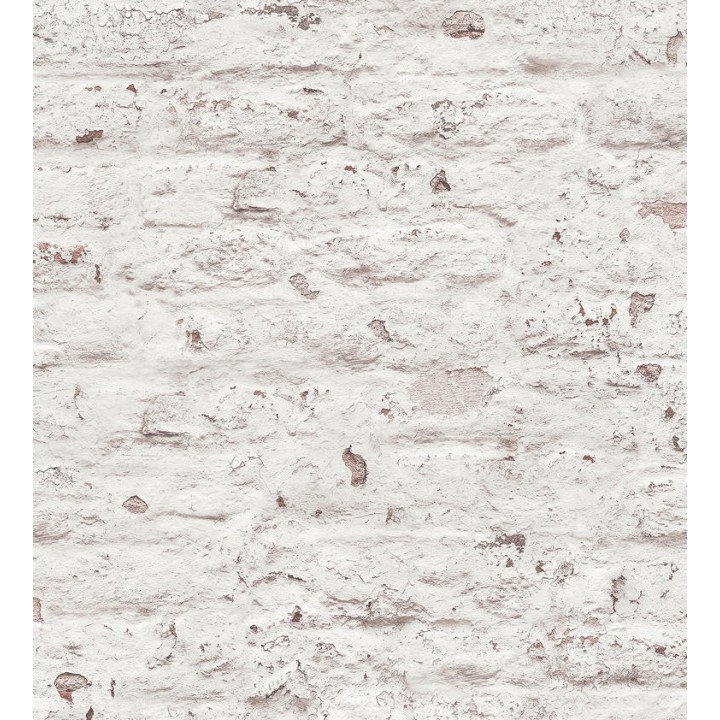 Papel pintado muro de ladrillo desgastado color terracota y blanco - Lisbon Street 127364