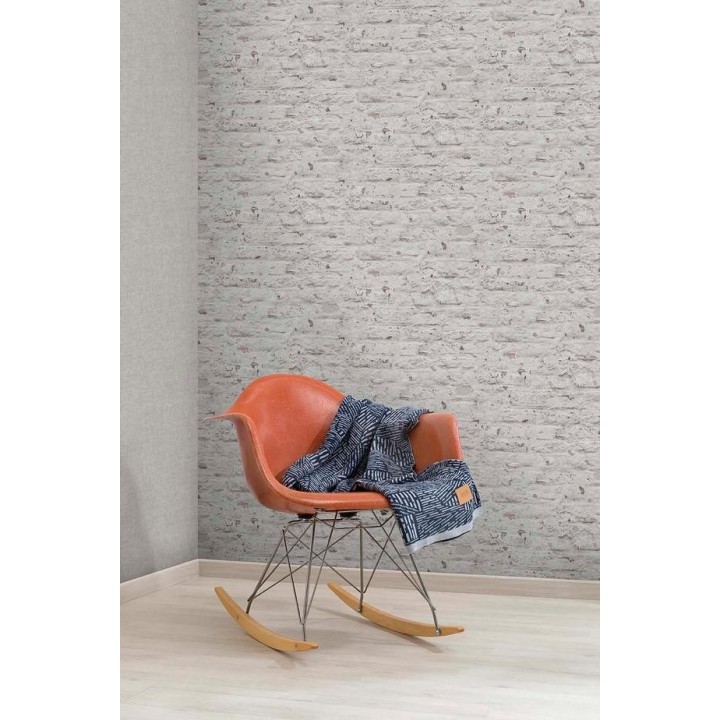 Papel pintado muro de ladrillo desgastado color terracota y blanco - Lisbon Street 127364