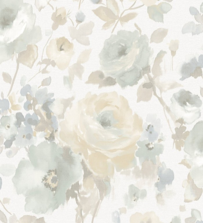 Papel pintado flores grandes estilo romántico tono azulados y beige - Country Rose 127402