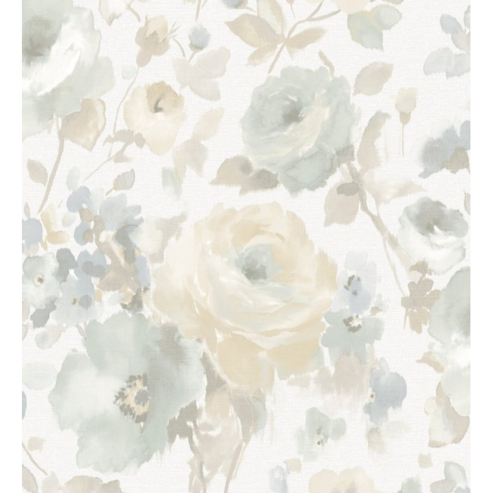 Papel pintado flores grandes estilo romántico tono azulados y beige - Country Rose 127402