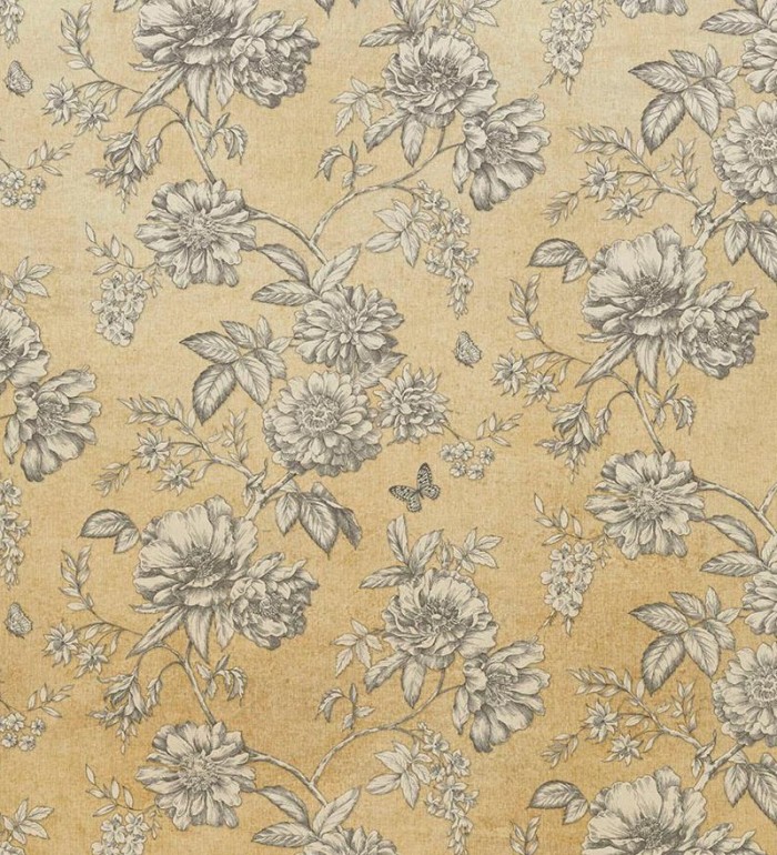 Papel pintado flores en rama fondo ocre - Valentina 127429