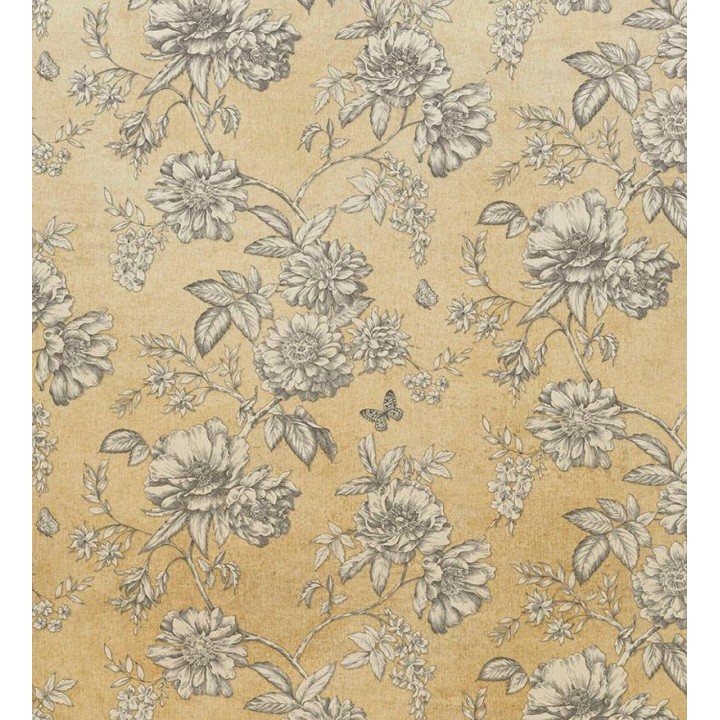 Papel pintado flores en rama fondo ocre - Valentina 127429