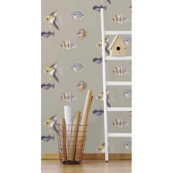 Papel pintado peces tropicales fondo nácar - Tropic Ocean 127431