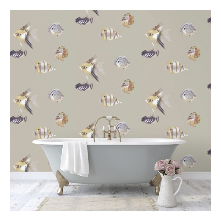 Papel pintado peces tropicales fondo nácar - Tropic Ocean 127431