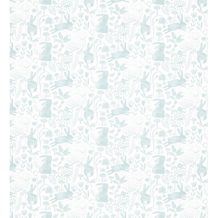 Papel pintado infantil conejitos saltando tonos celeste - Bunny Country 127436