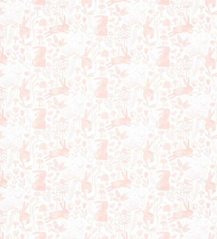 Papel pintado infantil conejitos saltando tonos rosas - Bunny Country 127437