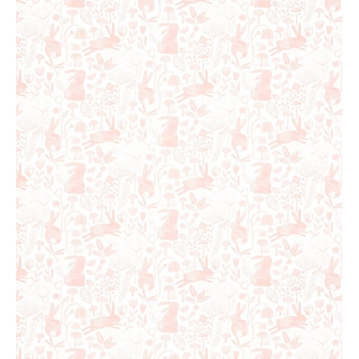Papel pintado infantil conejitos saltando tonos rosas - Bunny Country 127437