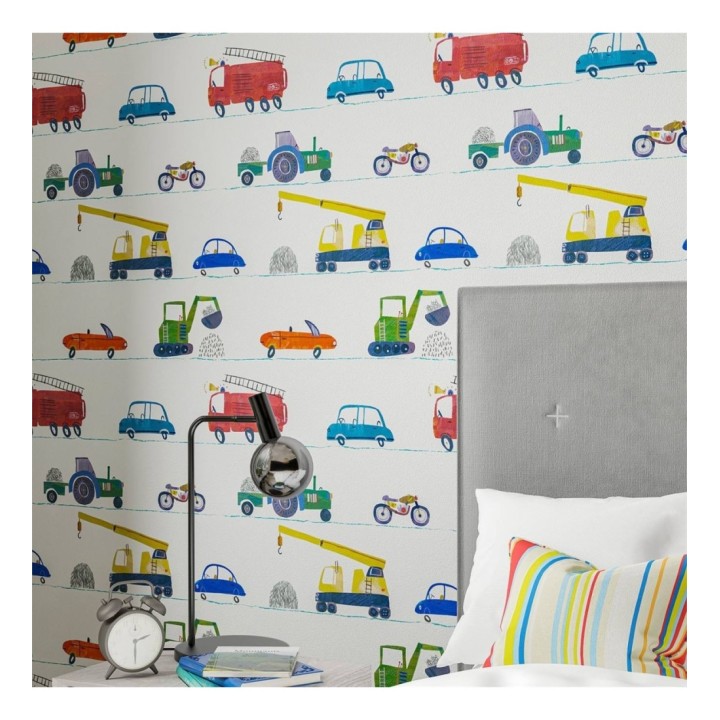 Papel pintado infantil de cochecitos y motos - Traffic Friends 127441