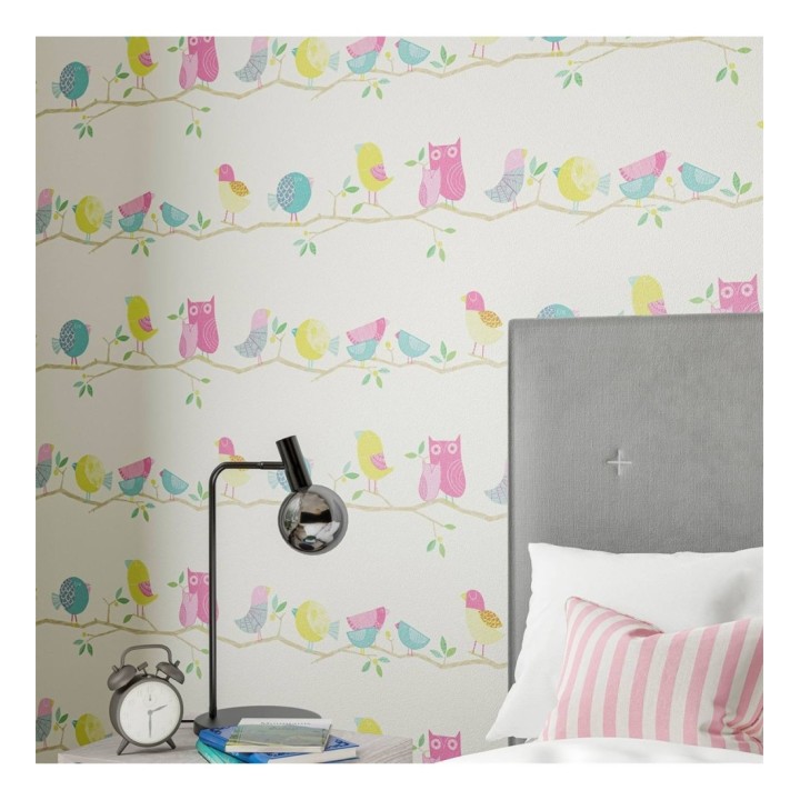 Papel pintado infantil pajaritos y búhos - Tiny Birds 127446