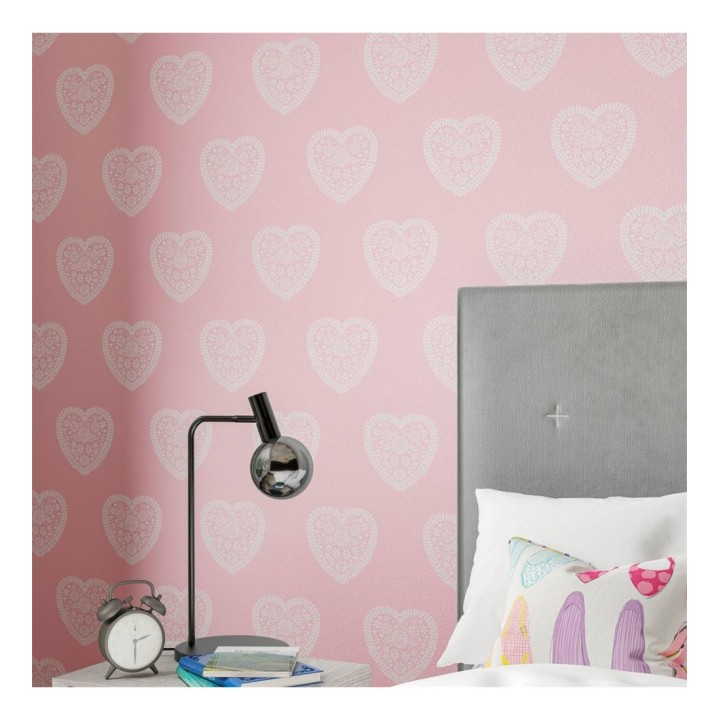 Papel pintado infantil de corazones fondo rosa - Candy Hearts 127447