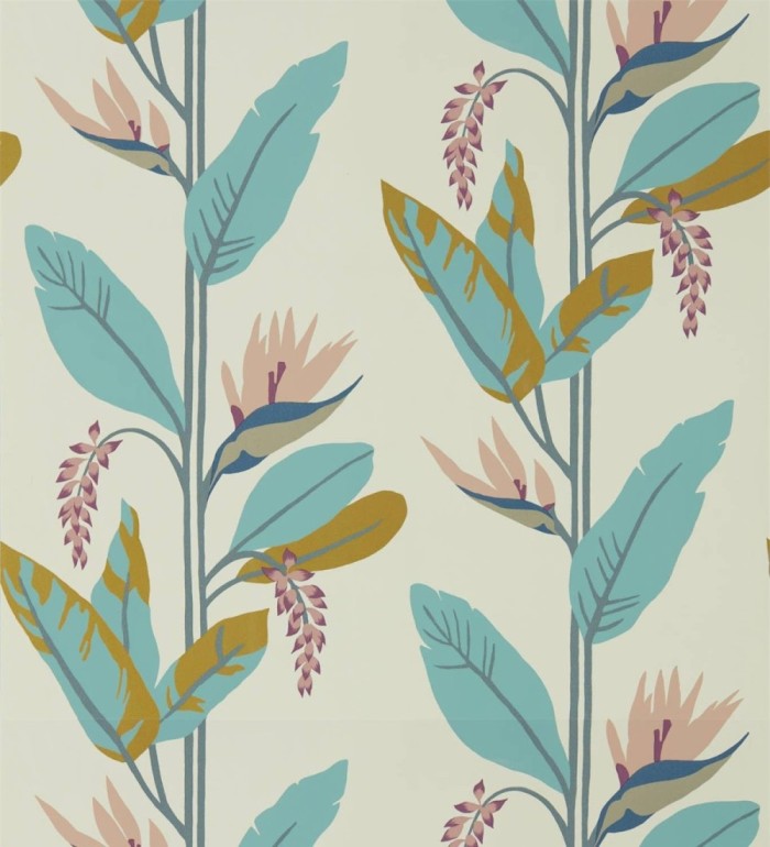 Papel pintado hojas modernas turquesa - Morris Valley 127463