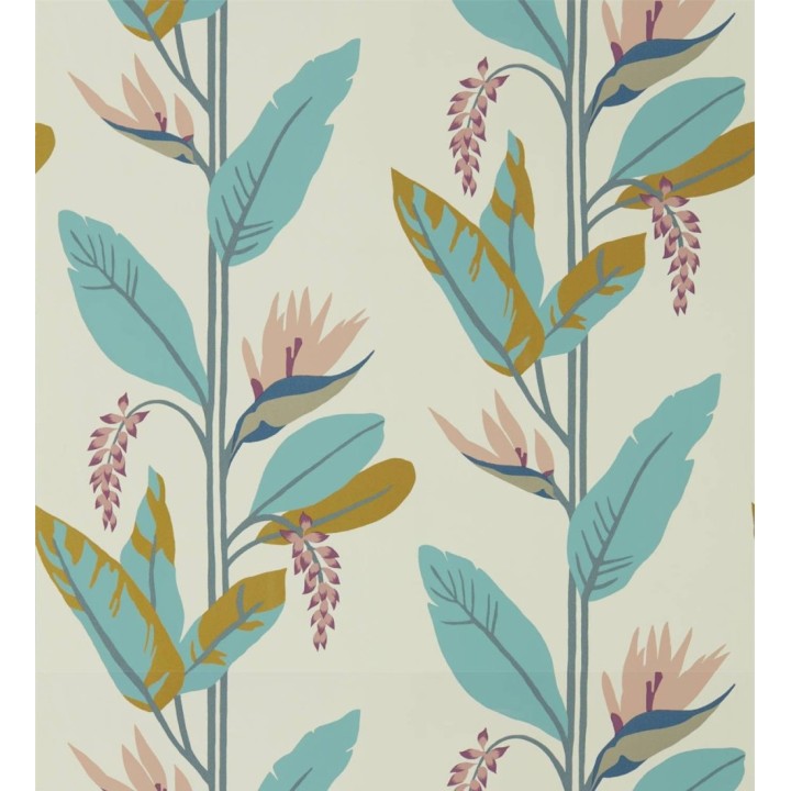 Papel pintado hojas modernas turquesa - Morris Valley 127463