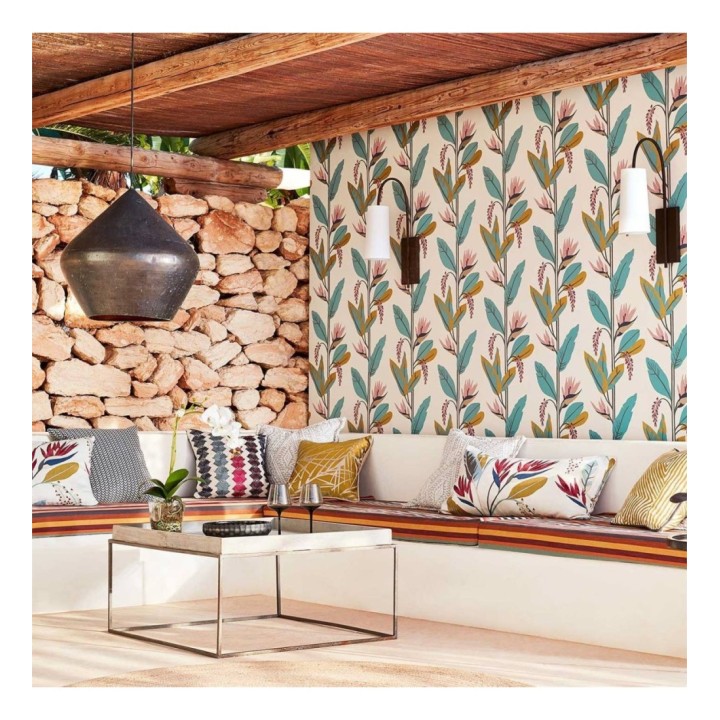 Papel pintado hojas modernas turquesa - Morris Valley 127463