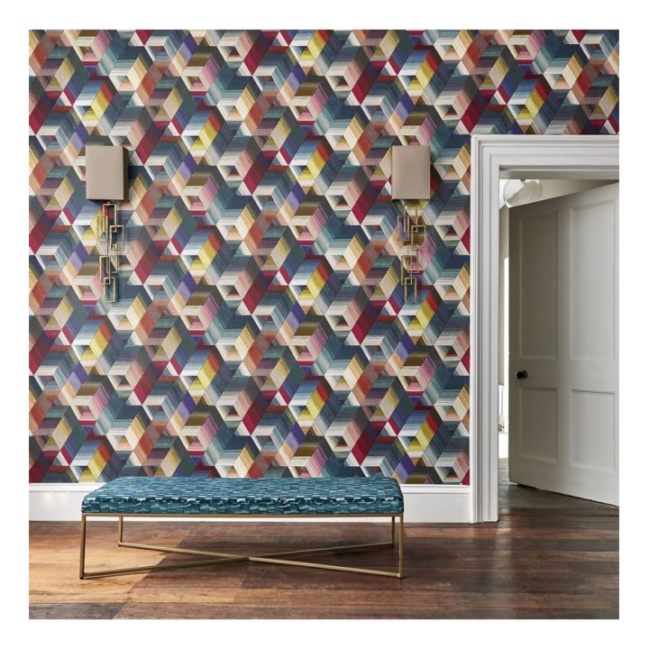 Papel pintado cubos geométricos multicolor - Jaipur Fabrics 127477